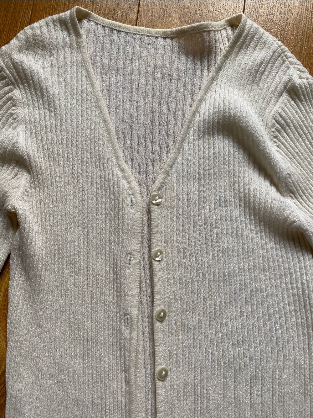 White Ribbed Button-Front Women’s Cardigan Sweater - Picture 5 of 5